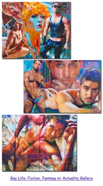 Gay Life: Fiction, Fantasy or Actuality Gallery of Gay Male Art in Acrylic on Canvas Paintings by San Francisco / Altanta Artist Donald Rizzo