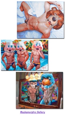 Maskamorphic Gallery of Gay Male Art in Acrylic on Canvas Paintings by San Francisco / Atlanta Artist Donald Rizzo